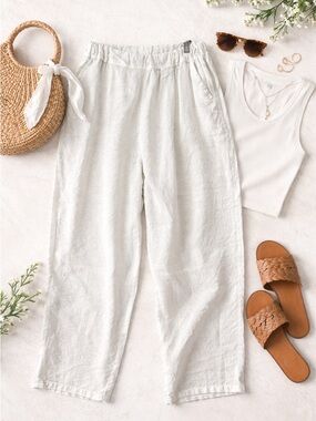 Belle France White 100% Linen Pants XL Wide Leg Made in Italy Lightweight Summer